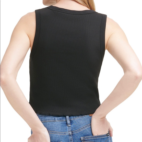 Calvin Klein Sleeveless Waffle Crop Top COLOR Black SIZES M & L NWT - Picture 5 of 6